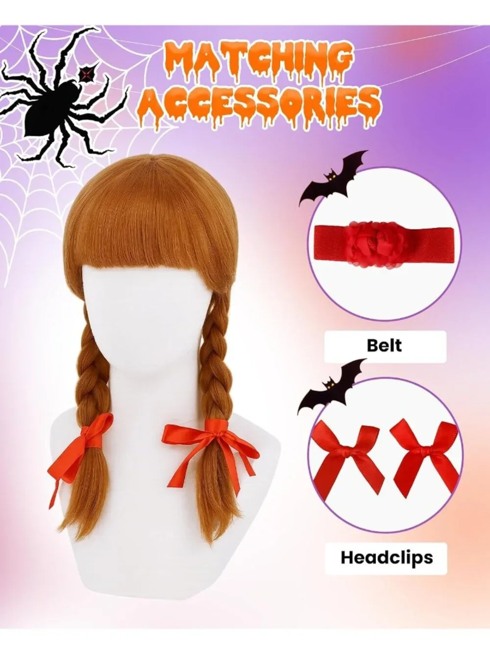 Women's Orange Braid Cosplay Convenient Set Include Adjustable Wig Cap Headpiece